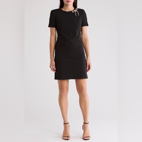 Eliza J Rhinestone Bow Short Sleeve Sheath Dress - Picture 1 of 12